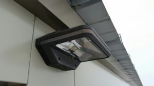 Wall mounted LED light on self-storage building
