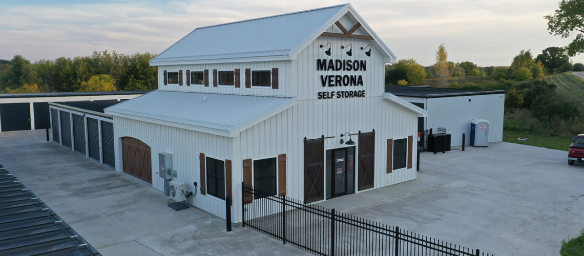 Madison Verona Self-Storage office, built by local contractors, includes heated storage for the owner's equipment. 