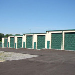 This project features evergreen roll up doors. The building is stepped to follow the grade changes, and includes walk doors for easy access to units. The large doors can be equipped with chain hoists for operation from within the storage unit.